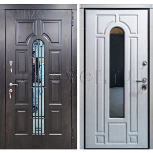Классическая уличная дверь МДФ со стеклом и ковкой +термозащита